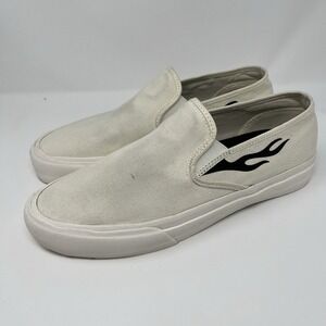 STRAYE Slip On Flame Canvas Shoes Cream White Men's 12 Skate Sneakers